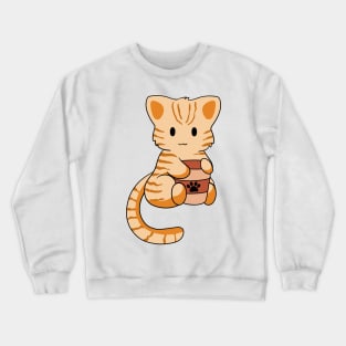 Orange Tabby Cat with Coffee Crewneck Sweatshirt